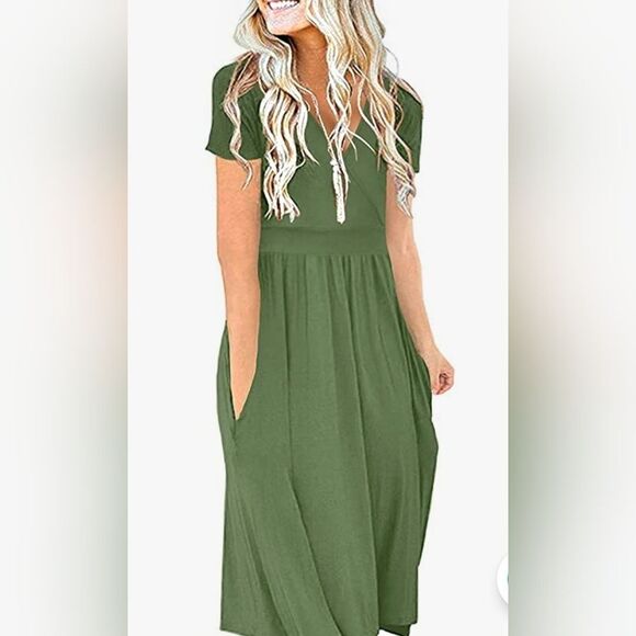 Amazon Dresses & Skirts - NWT DB MOON Women's Deep V Neck Short Sleeve Casual Wrap Dress W/ Pocket
